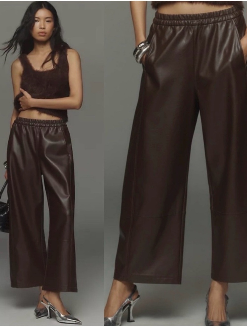 Pilcro Izzy Relaxed Faux Leather Pull-On Barrel Pants - Large